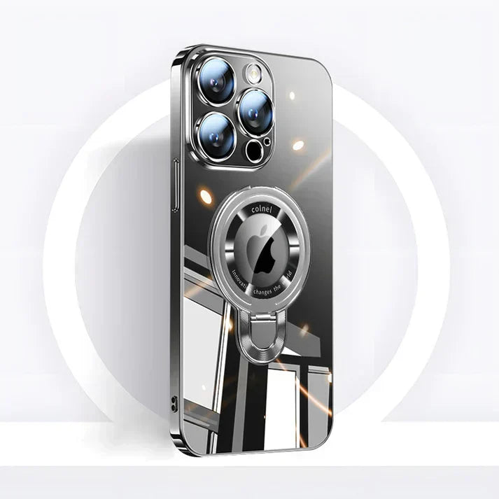 Karnz | iPhone MagSafe Serie | Transparent elektropläterad roterande ställhandyfodral