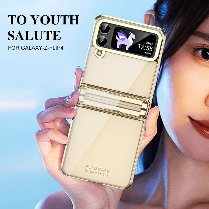 Transparent galvaniserad fantomgångjärn telefonfodral för Samsung Galaxy Z Flip 5 4
