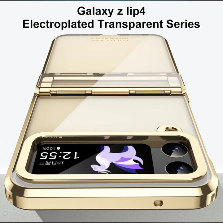 Transparent galvaniserad fantomgångjärn telefonfodral för Samsung Galaxy Z Flip 5 4