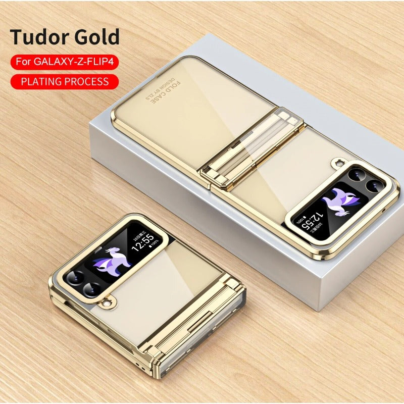 Transparent galvaniserad fantomgångjärn telefonfodral för Samsung Galaxy Z Flip 5 4