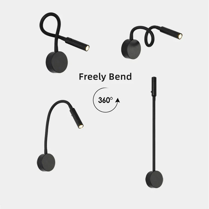 Karnz | Modern flexibel LED-läsvägglampa med strömbrytare för sovrum och studier - 1W/3W