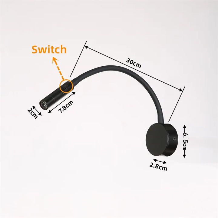 Karnz | Modern flexibel LED-läsvägglampa med strömbrytare för sovrum och studier - 1W/3W
