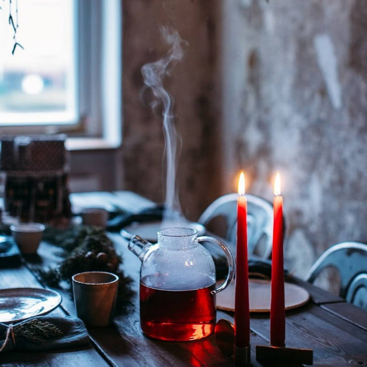 Skandinavisk Glas-Teakanna-Set
