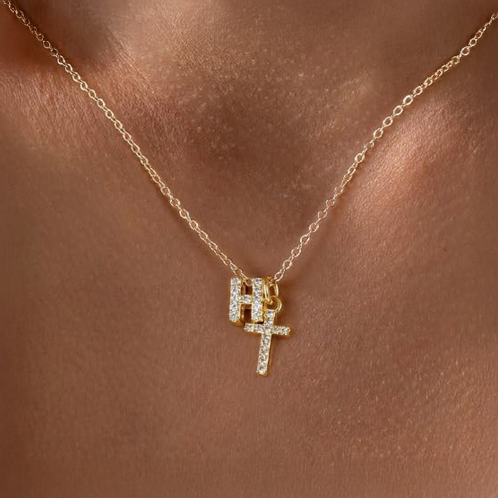 Karnz | Delikat Diamant Initial &amp; Kors Halsband
