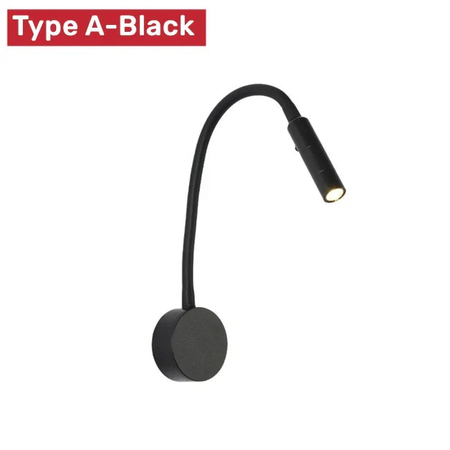 Karnz | Modern flexibel LED-läsvägglampa med strömbrytare för sovrum och studier - 1W/3W