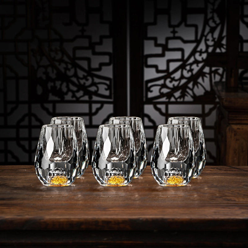Lyxiga Kristallglas med Guldflingor – Handgjorda – Set om 2 – För Whisky &amp; Premiumdrycker | Karnz