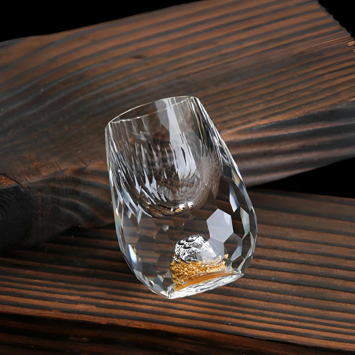 Lyxiga Kristallglas med Guldflingor – Handgjorda – 2-pack – För Whisky och Premiumdrycker