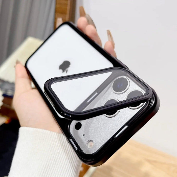 Ultradun iPhone 17-fodral med vikbart kamerastativ och glasbeskydd
