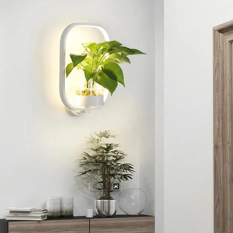 LED-vägglampa med inbyggd växt – Designer-vägglampor för inomhusbruk