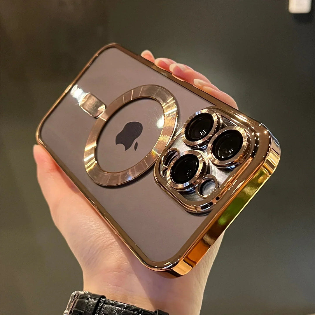 Platinbelagt klart mjukt magnetiskt skal för iPhone