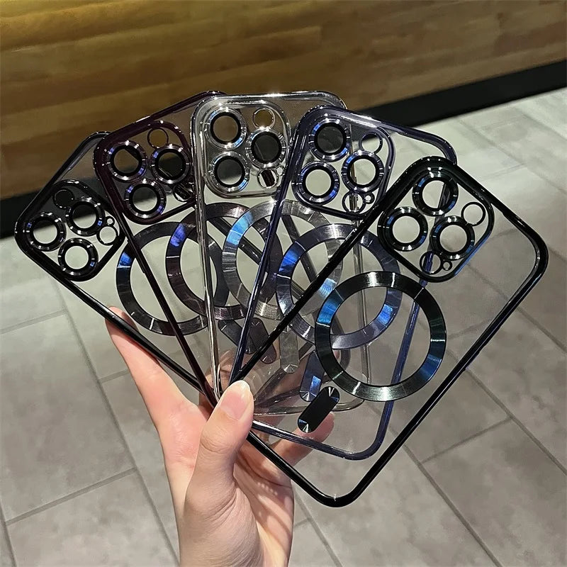 Platinbelagt klart mjukt magnetiskt skal för iPhone