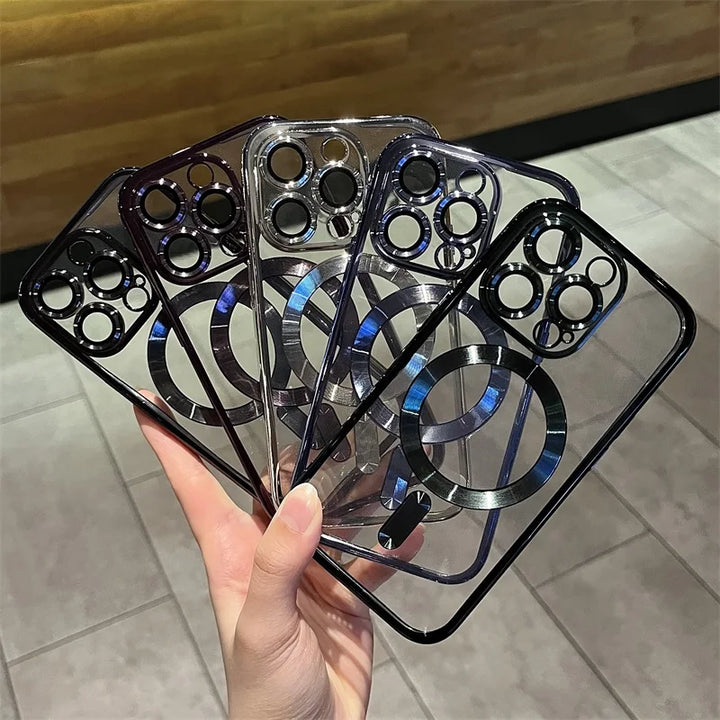 Platinbelagt klart mjukt magnetiskt skal för iPhone