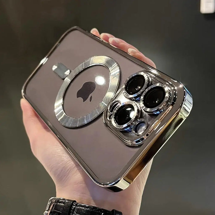 Platinbelagt klart mjukt magnetiskt skal för iPhone