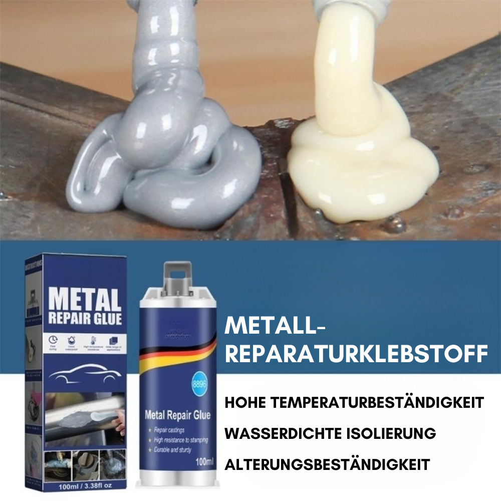 Karnz | Högpresterande metallreparationslim | Industrilim för gjutjärn, stål och aluminium | Värmebeständigt och vattentåligt | 100 ml flytande metallreparationskit | Silver