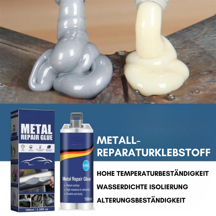 Karnz | Högpresterande metallreparationslim | Industrilim för gjutjärn, stål och aluminium | Värmebeständigt och vattentåligt | 100 ml flytande metallreparationskit | Silver