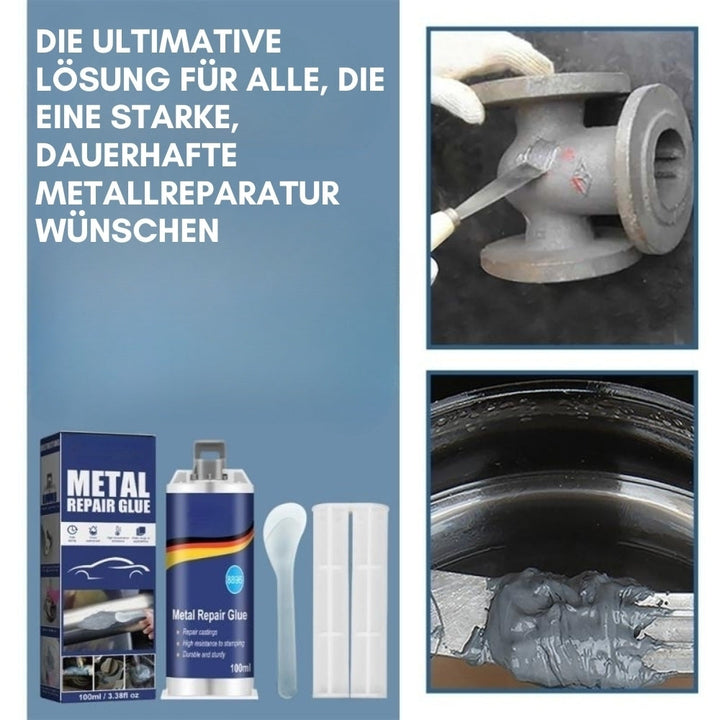 Karnz | Högpresterande metallreparationslim | Industrilim för gjutjärn, stål och aluminium | Värmebeständigt och vattentåligt | 100 ml flytande metallreparationskit | Silver