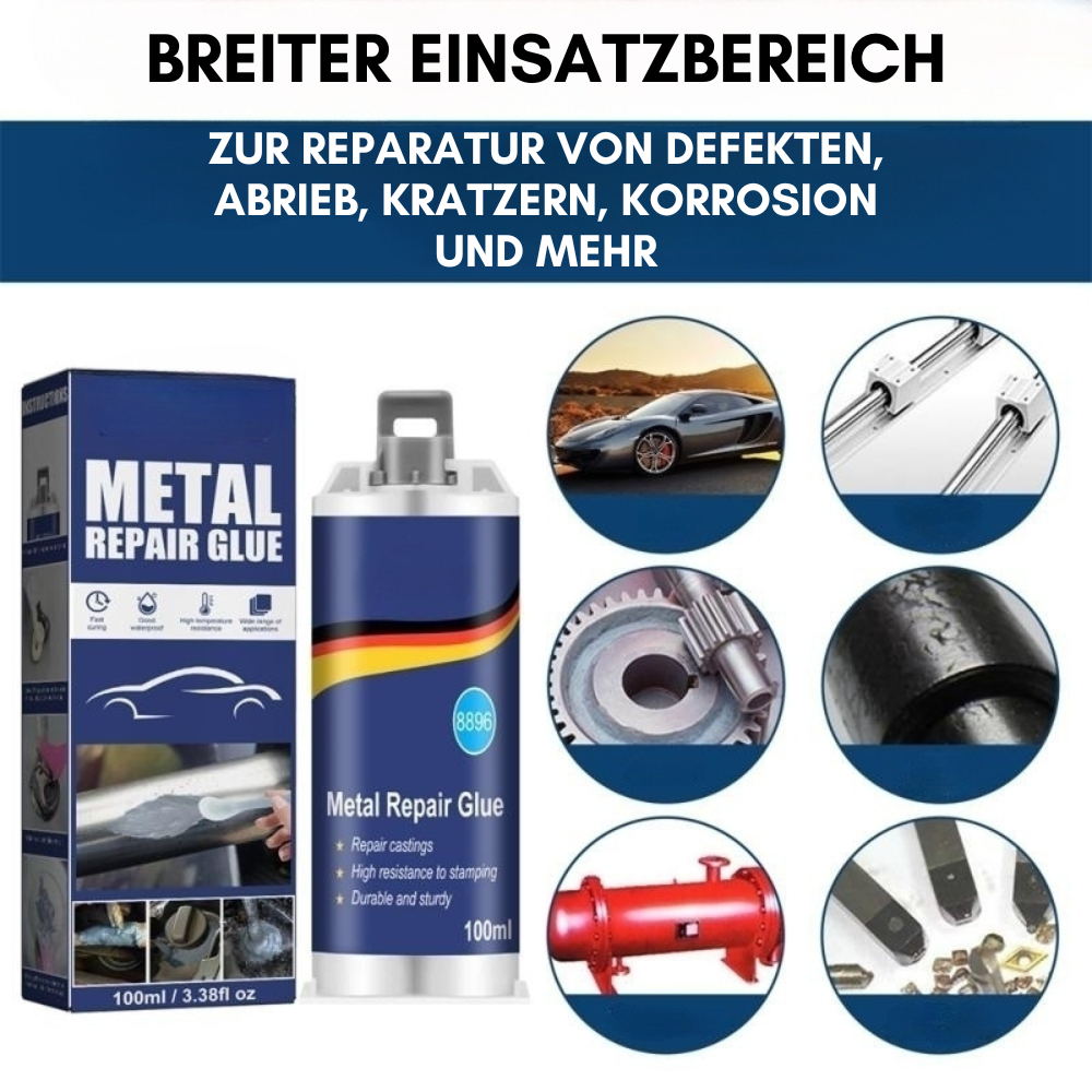 Karnz | Högpresterande metallreparationslim | Industrilim för gjutjärn, stål och aluminium | Värmebeständigt och vattentåligt | 100 ml flytande metallreparationskit | Silver