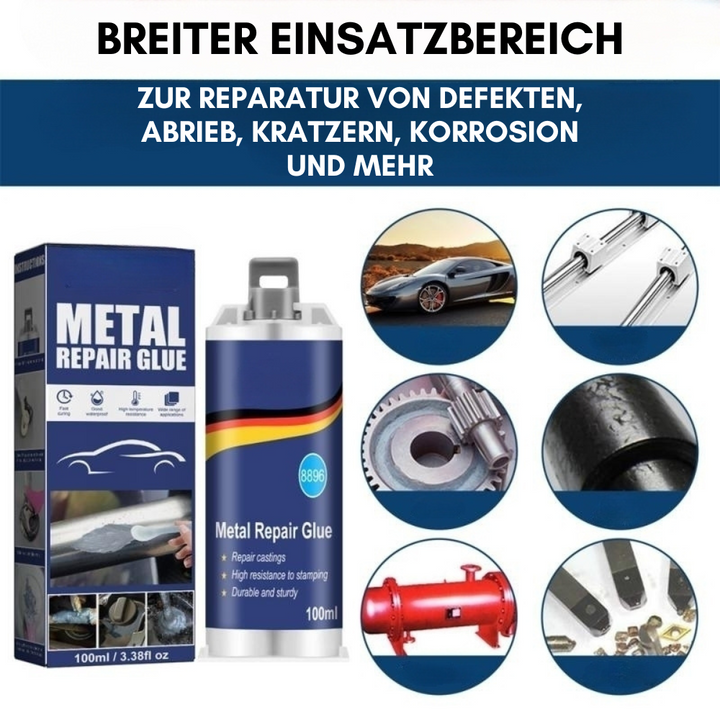 Karnz | Högpresterande metallreparationslim | Industrilim för gjutjärn, stål och aluminium | Värmebeständigt och vattentåligt | 100 ml flytande metallreparationskit | Silver