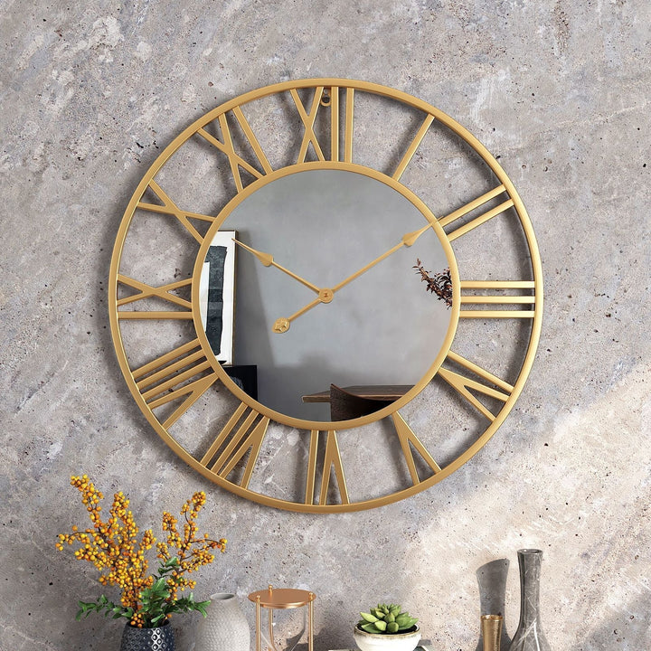 Metall Vintage Stor Väckarklocka med Spegel 39cm