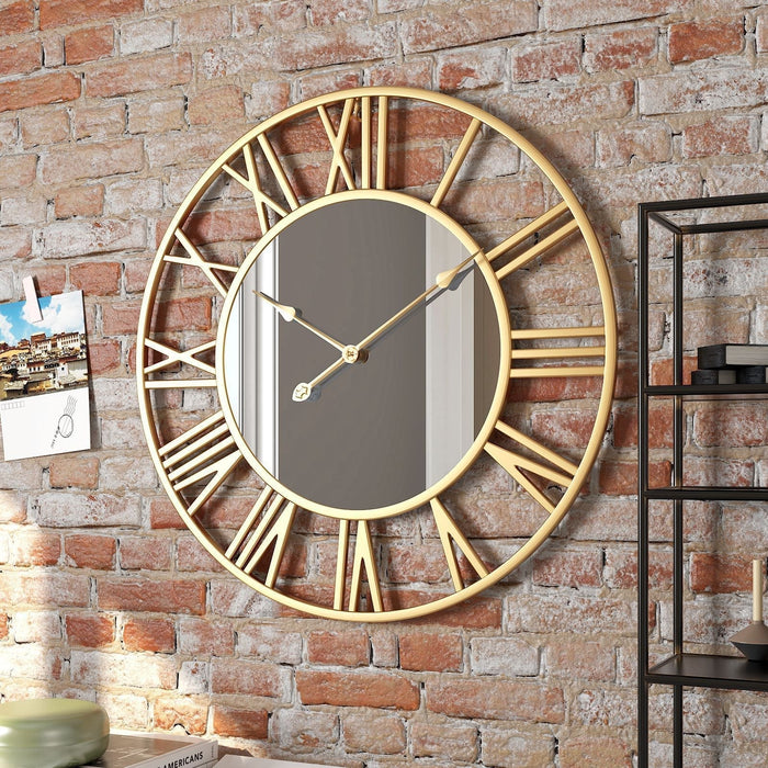 Metall Vintage Stor Väckarklocka med Spegel 39cm