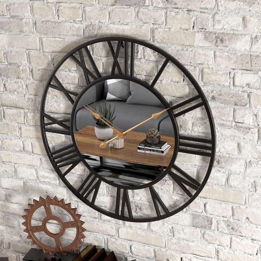 Metall Vintage Stor Väckarklocka med Spegel 39cm