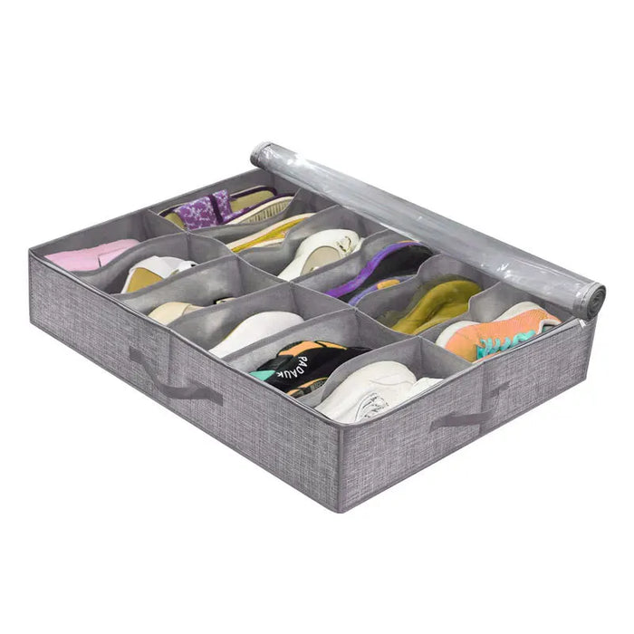 OrdiShoe Skor-Organizer | Förvaring under sängen | Kapacitet: 12 par | Dammskyddad & Fällbar
