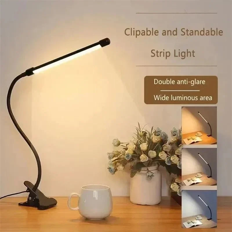 Karnz | LED-Klemmlampa LumaFlex | 3 ljusfärger &amp; 10 ljusstyrkenivåer | USB-drift | Flexibel svanhals | Ögonvänlig &amp; dimbar