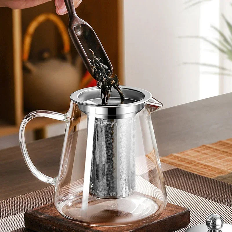 450ml-950ml Värmebeständig Glas Teekanna – Rostfritt Stål Te-sil, Blomkanna för Kung Fu Teetillbehör, Puer- och Oolong-te