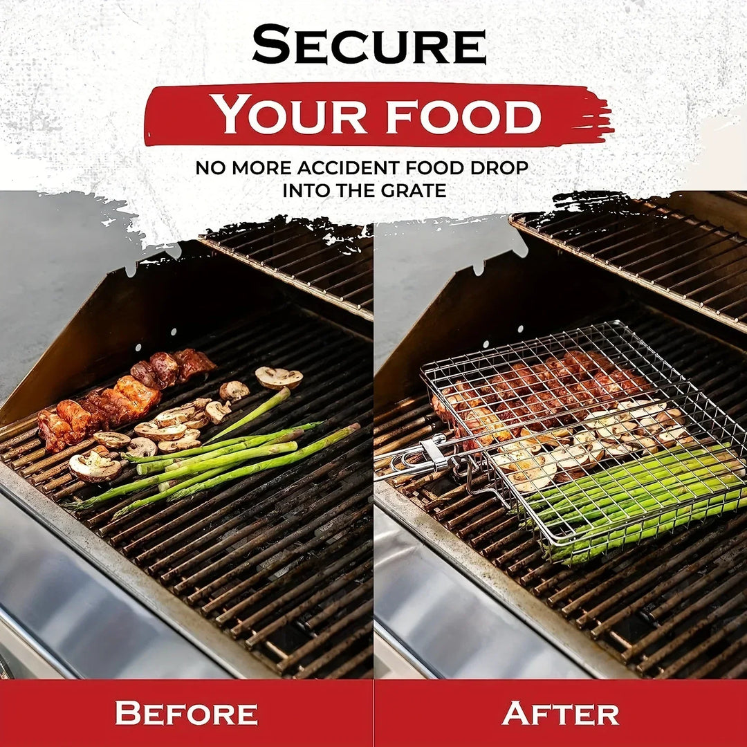 Grillaro Grillkorg | Fällbar &amp; Non-stick | Rostfritt stål &amp; Värmetålig | För Kött &amp; Grönsaker