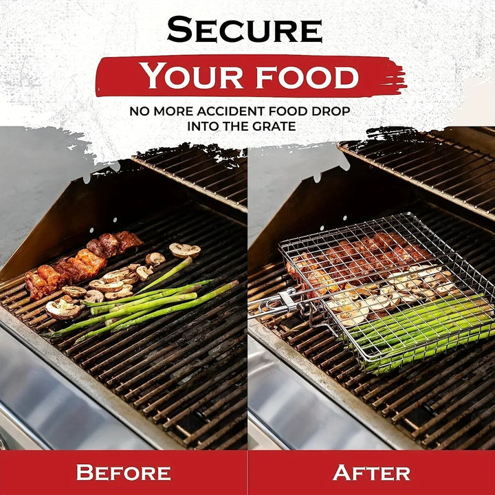 Grillaro Grillkorg | Fällbar &amp; Non-stick | Rostfritt stål &amp; Värmetålig | För Kött &amp; Grönsaker