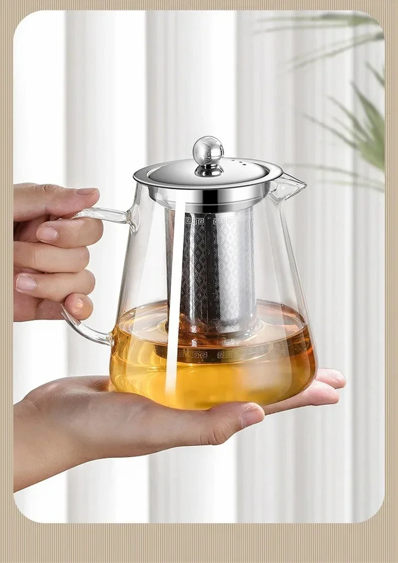 450ml-950ml Värmebeständig Glas Teekanna – Rostfritt Stål Te-sil, Blomkanna för Kung Fu Teetillbehör, Puer- och Oolong-te
