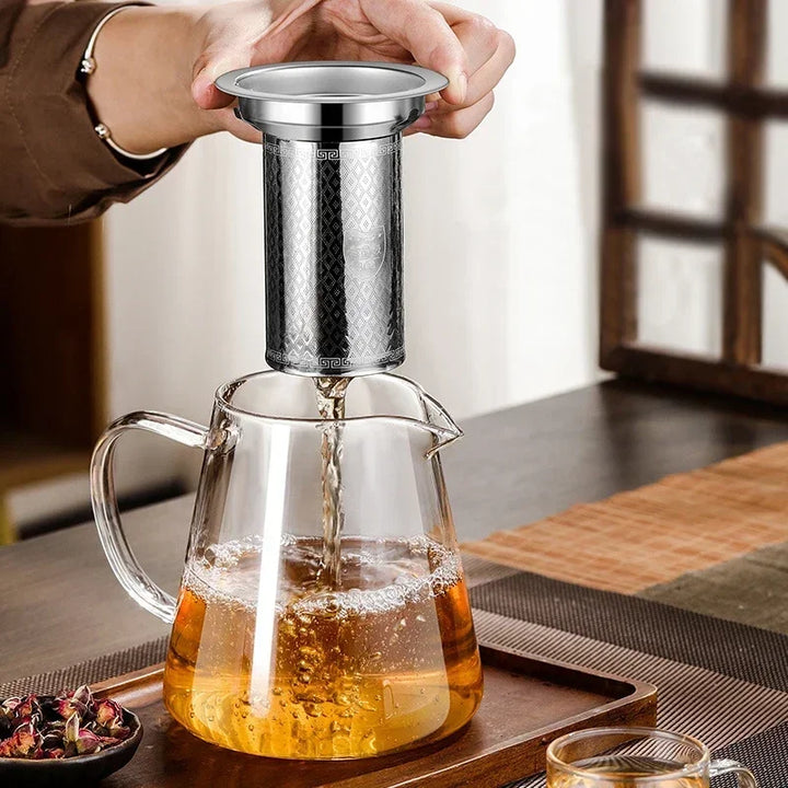 450ml-950ml Värmebeständig Glas Teekanna – Rostfritt Stål Te-sil, Blomkanna för Kung Fu Teetillbehör, Puer- och Oolong-te