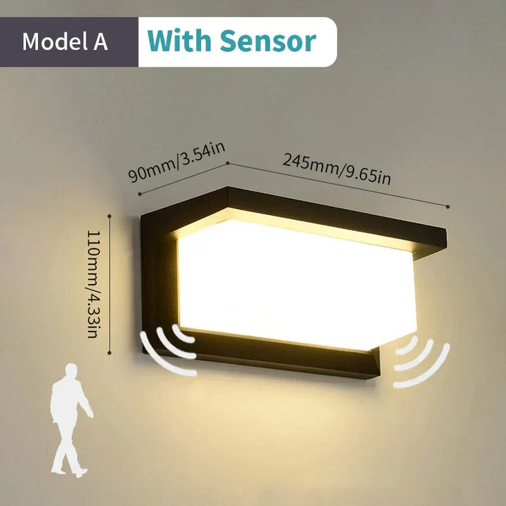 Karnz | LED-Vägglampa med radar-rörelsesensor – 16W vattentåligt ljus för inomhus- och utomhusbruk, kallt och varmt vitt ljus, AC85-265V