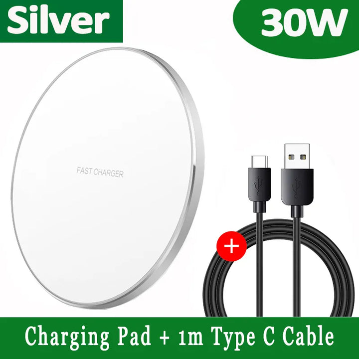 Karnz | 30W Snabbt Trådlöst Laddningspad | Premium USB C Laddkabel MagSafe Laddare för Apple iPhone, Samsung &amp; Android - Snabbt Trådlöst Laddningspad