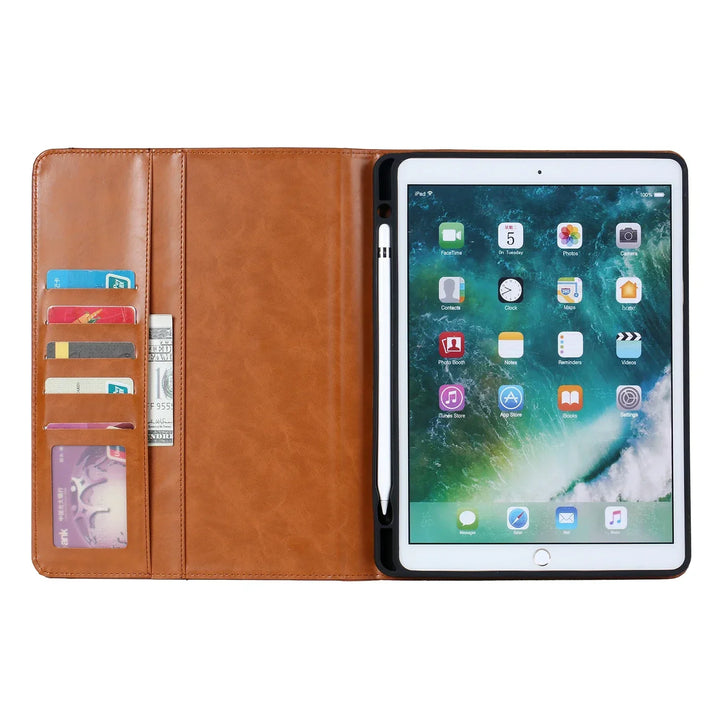Leder Flip Case för iPad 9,7 (2017-2018), 10,2 (7. / 8. Gen), Air 2/3/4, Pro 9,7/10,5/11 - Vattentålig, Stötsäker, Affärs Tablet Fodral