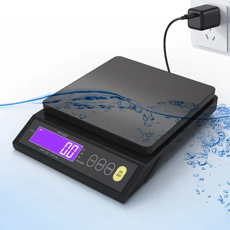 Karnz | 5 kg/0,1 g och 10 kg/1 g digital köksvåg, LCD-display, helt vattentät rostfri våg för bakning
