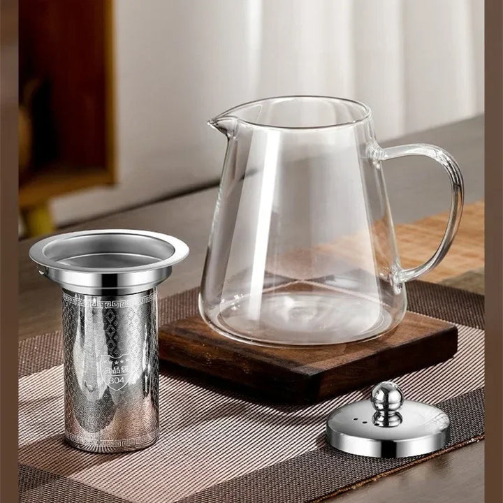 450ml-950ml Värmebeständig Glas Teekanna – Rostfritt Stål Te-sil, Blomkanna för Kung Fu Teetillbehör, Puer- och Oolong-te