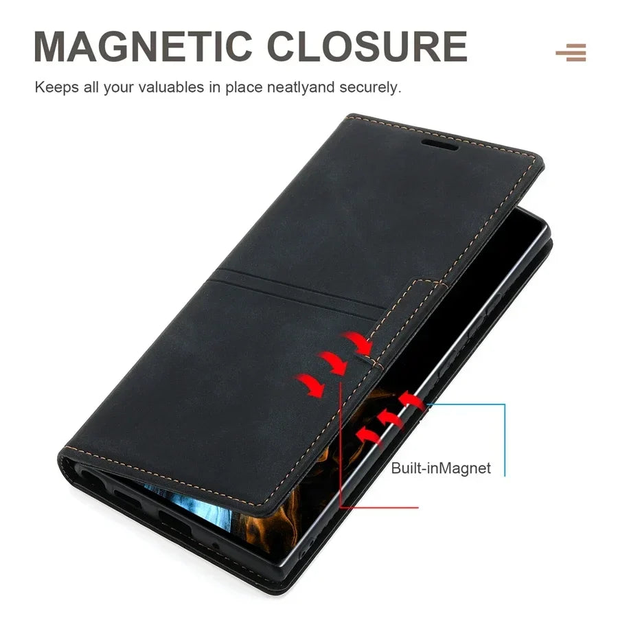 Sandsberg | Google Pixel Läder-Wallet-Fodral | Magnetiskt Flip-Case med Skyddsfunktion