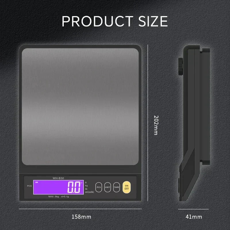 Karnz | 5 kg/0,1 g och 10 kg/1 g digital köksvåg, LCD-display, helt vattentät rostfri våg för bakning