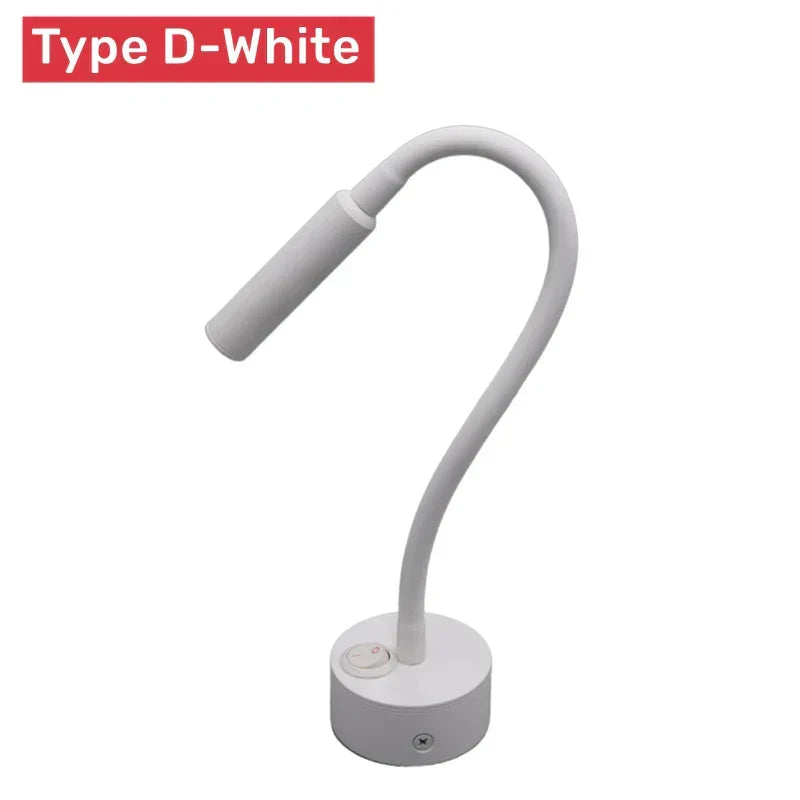 Karnz | Modern flexibel LED-läsvägglampa med strömbrytare för sovrum och studier - 1W/3W