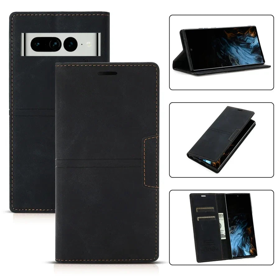 Sandsberg | Google Pixel Läder-Wallet-Fodral | Magnetiskt Flip-Case med Skyddsfunktion