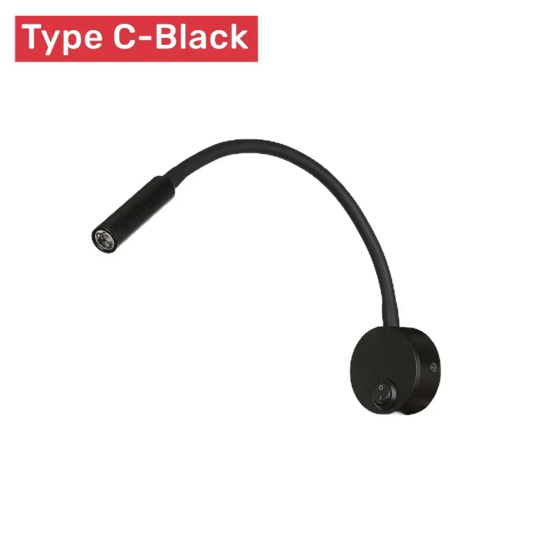 Karnz | Modern flexibel LED-läsvägglampa med strömbrytare för sovrum och studier - 1W/3W