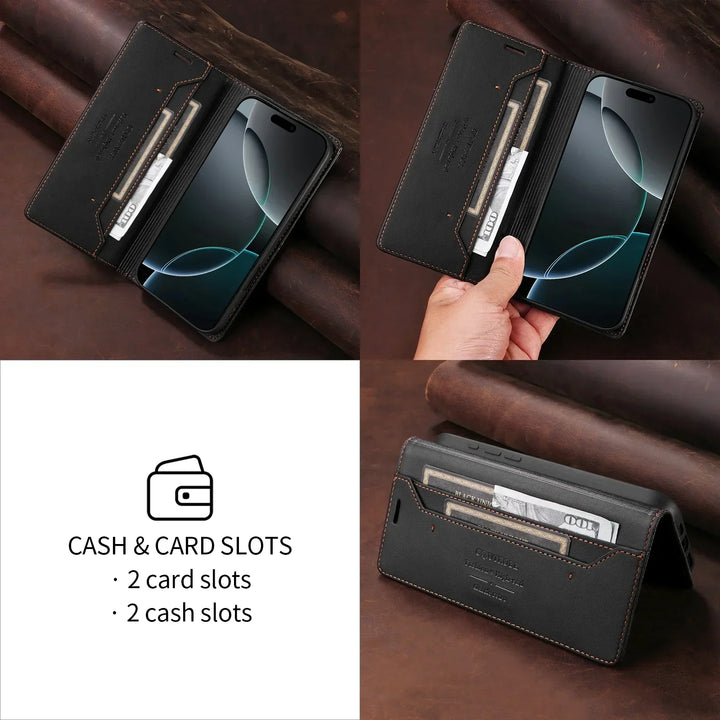 Sandsberg | RFID Läder iPhone 16/15 Magnetisk Fodral Plånbok Case