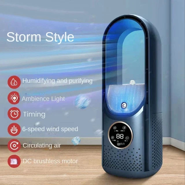 Bärbar USB-bladlös luftkylare – Tyst 6-växlad elektrisk fläkt med timer och luftfuktare | Karnz