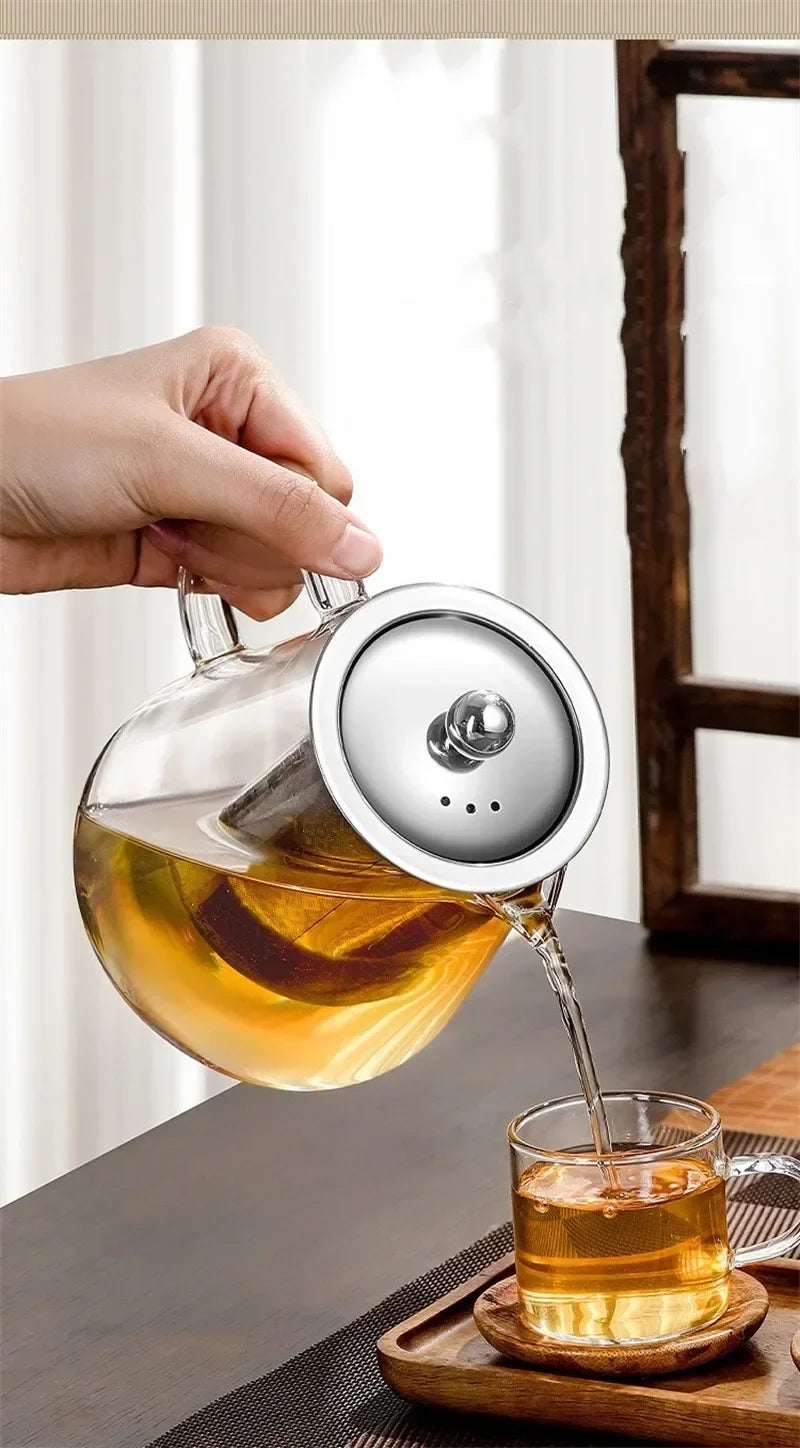 450ml-950ml Värmebeständig Glas Teekanna – Rostfritt Stål Te-sil, Blomkanna för Kung Fu Teetillbehör, Puer- och Oolong-te