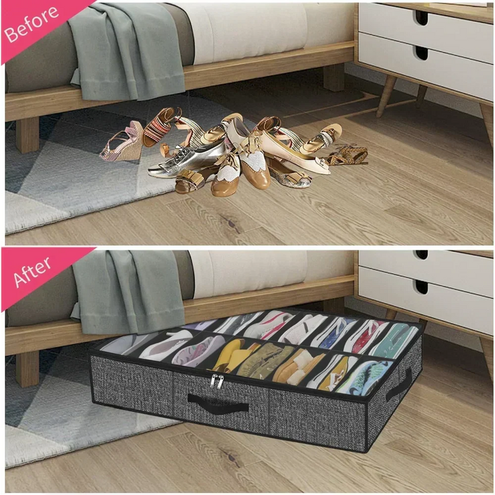 OrdiShoe Skor-Organizer | Förvaring under sängen | Kapacitet: 12 par | Dammskyddad &amp; Fällbar