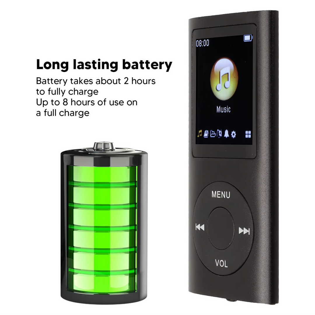 Kompakt MP3-spelare med högupplöst 1,8-tums LCD-skärm.