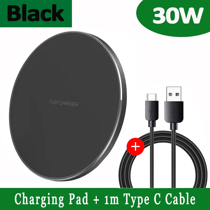 Karnz | 30W Snabbt Trådlöst Laddningspad | Premium USB C Laddkabel MagSafe Laddare för Apple iPhone, Samsung &amp; Android - Snabbt Trådlöst Laddningspad