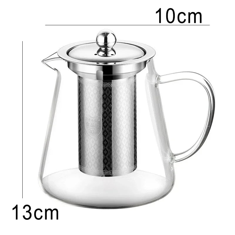450ml-950ml Värmebeständig Glas Teekanna – Rostfritt Stål Te-sil, Blomkanna för Kung Fu Teetillbehör, Puer- och Oolong-te
