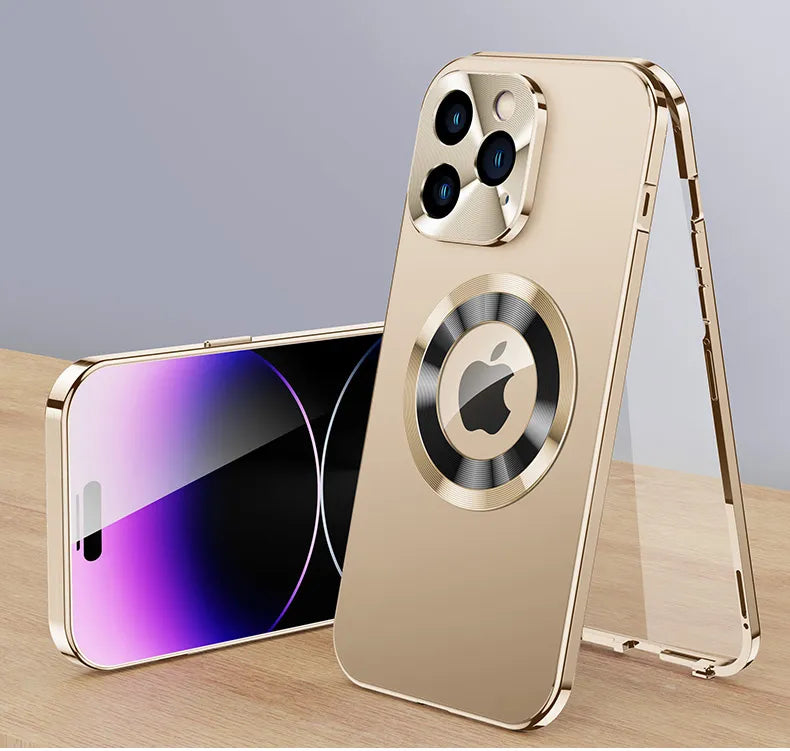 Fodral 360° Fullskärm Linse Metall Magnetisk Magsafe Höljen Aluminium för iPhone 15 14 13